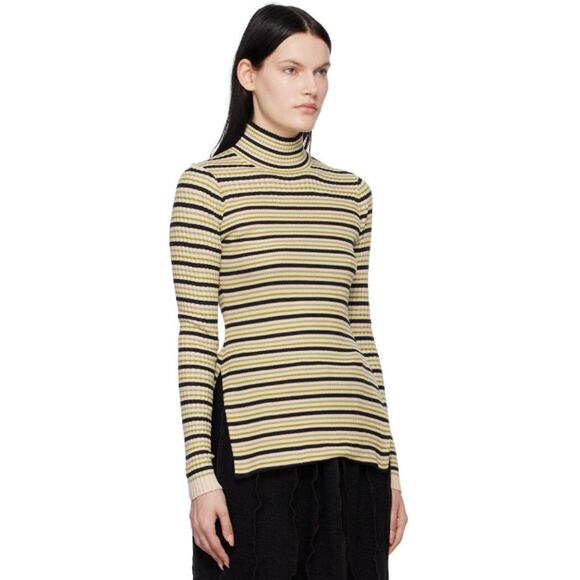 Proenza Schouler Rib Knit Striped Turtleneck Sweater Silk Cotton Y2K Style Top